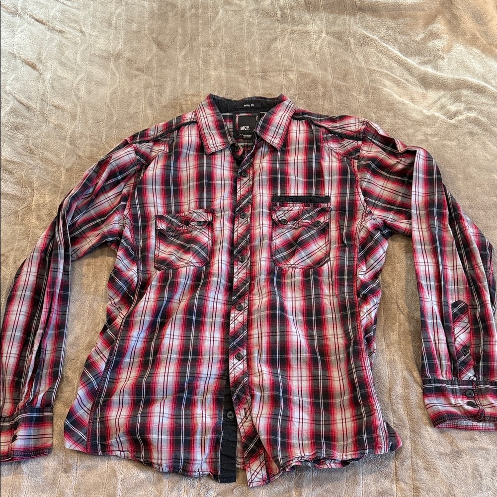 BKE Red and Black Plaid Casual Shirt
